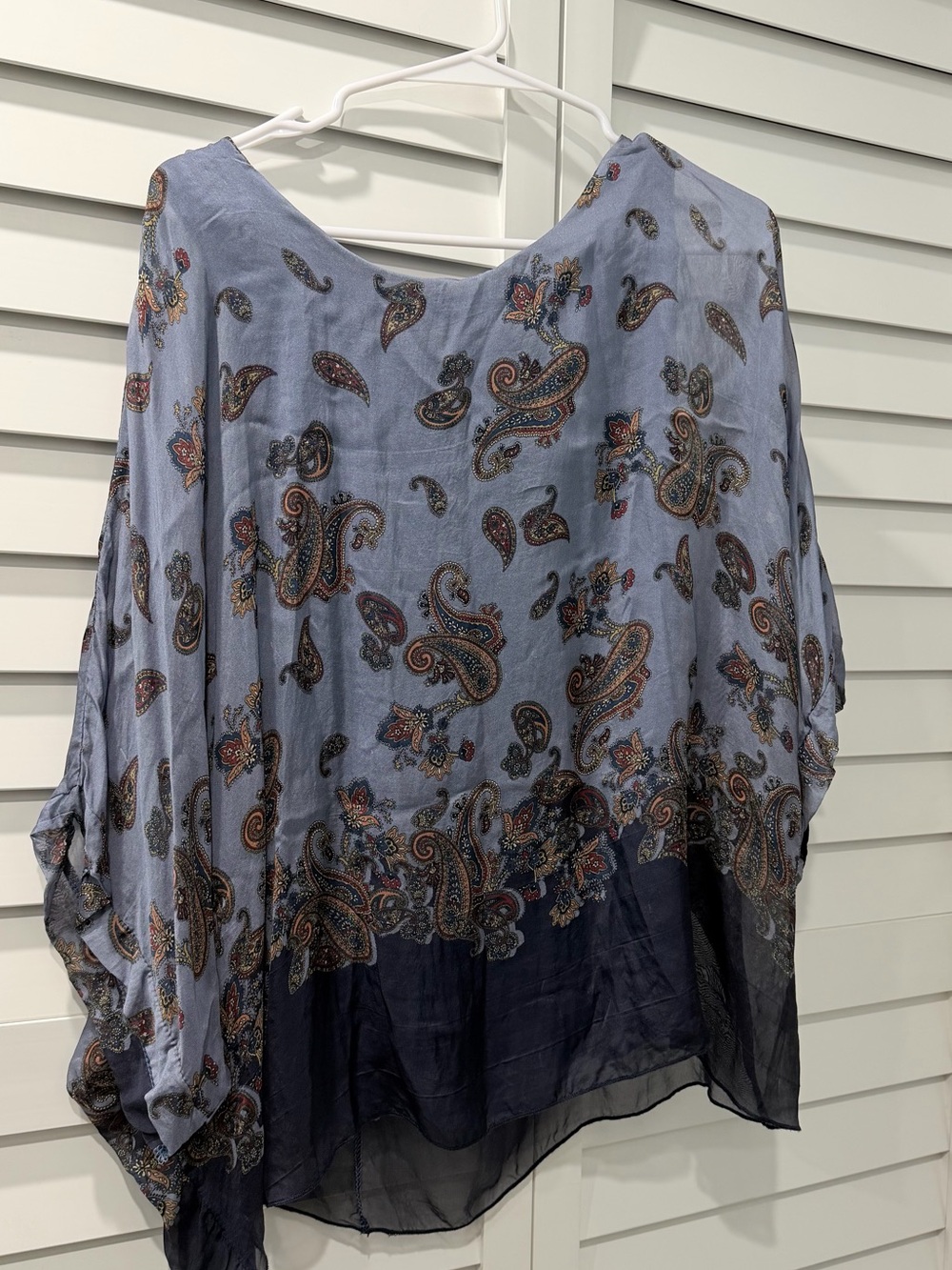 Light Blue Paisley Sheer Dolman Blouse - Silk blend